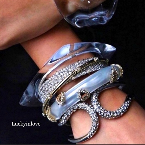 ALEXIS BITTAR • Rose Gold Miss Havisham Hinged Crystal Dusted Bangle Bracelet - Picture 2 of 9